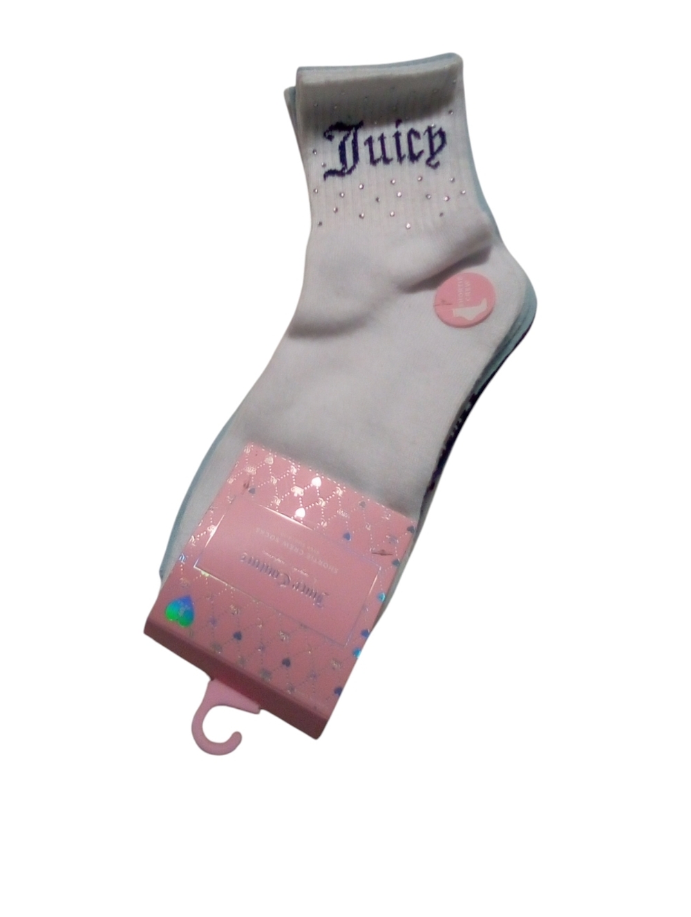 Juicy Couture Shortie Crew Socks 5 Pair Pack 1 Rhinestones 4 Solid White Blue